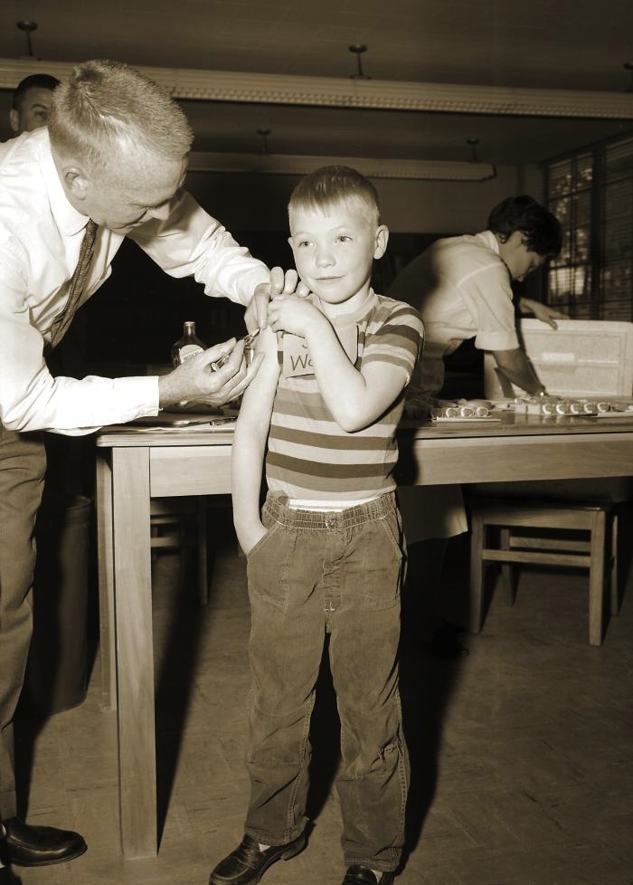 Boy getting measles vaccine