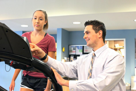 Person with concussion getting physical therapy