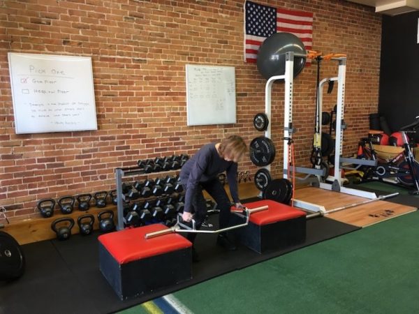 Diane Atwood doing trap bar deadlift