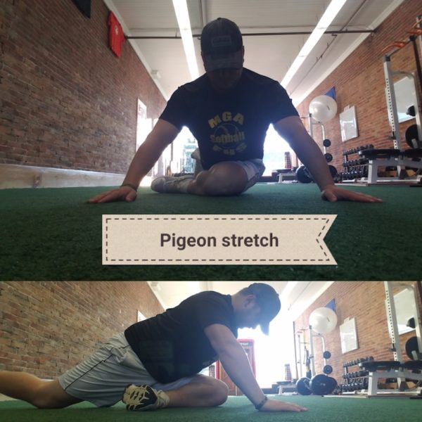 Andy Wight demonstrates pigeon stretch