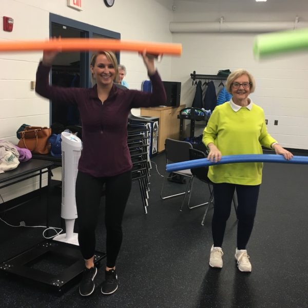 Maureen Harper and granddaughter exercising