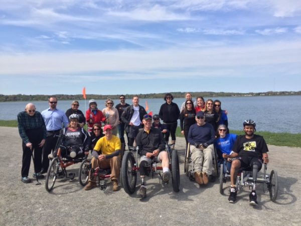 People at the adaptive bike demo