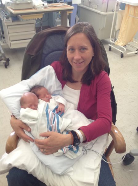 Lindsay Luetje with her preemie twins