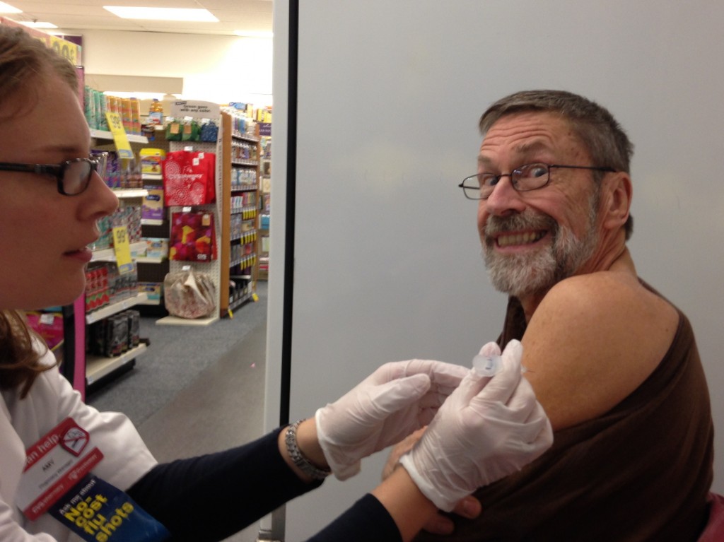 Barry Atwood getting a flu shot