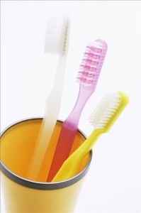 Toothbrushes in holder