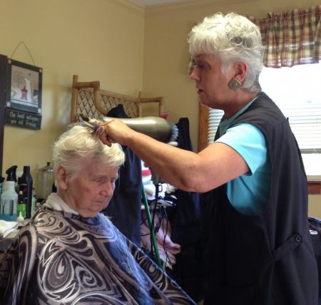 Diane's mother getting her hair dried