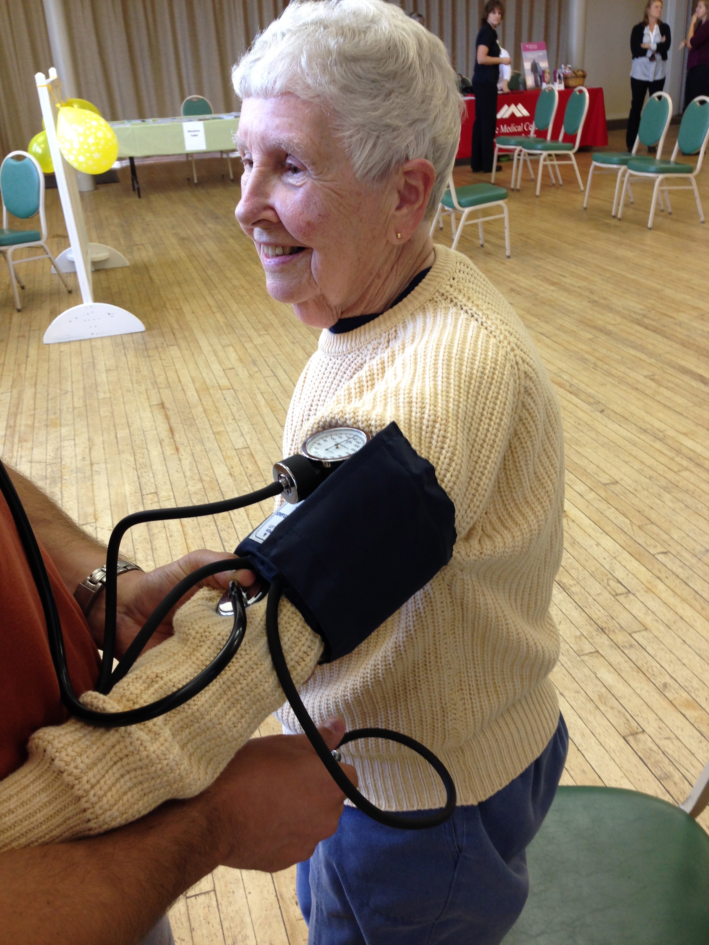 Fran Paris getting her blood pressure checked at Fall Prevention Screening