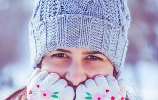 Woman wearing hat and gloves winter