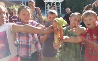 Students picking veggies for their soup