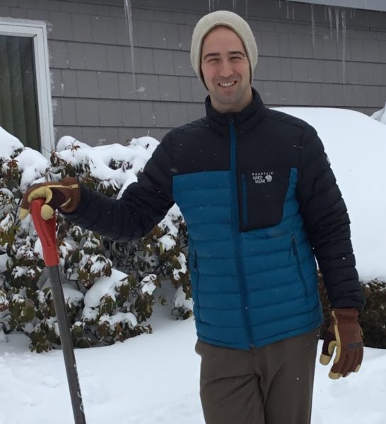 Dr. deBethune shoveling snow