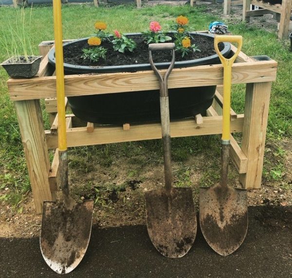 Multigenerational garden in Saco planters