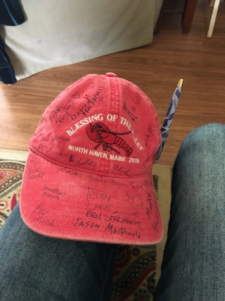 Joanne's hat with lobstermen's signatures