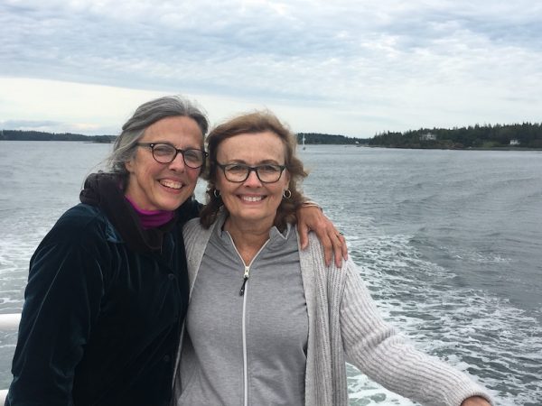Diane and her sister Cathy on the ferry from North Haven to Rockland