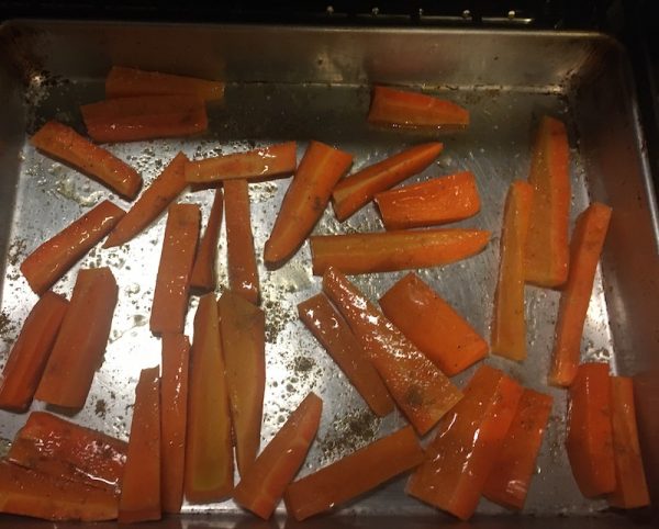 Carrots in roasting pan