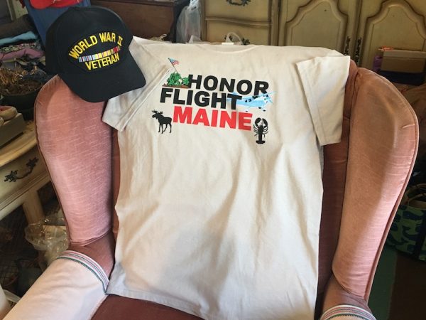 Honor Flight Maine tee shirt and WWII hat