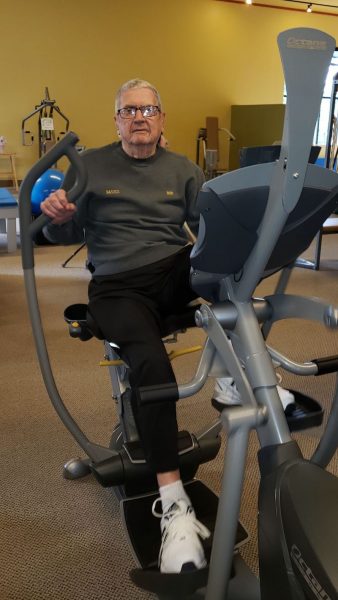 Bob Newcomb working out at Basics Fitness Center