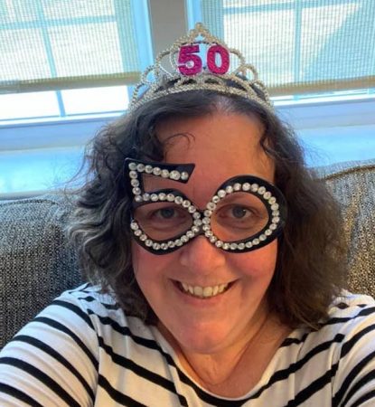 Jen Dimond wearing  a birthday crown