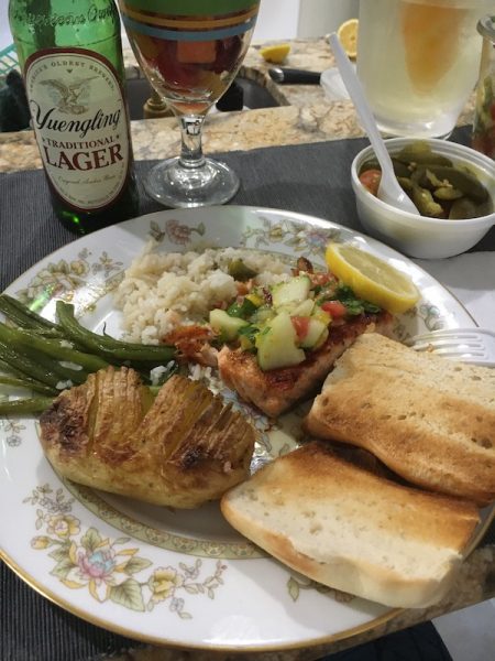 Salmon, mango salsa and roasted potatoes